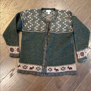 Croft & Barrow Wool Cardigan in Green and Cream